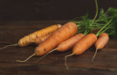 Close-up of carrots on table