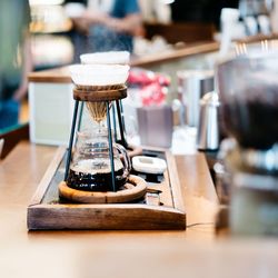 Coffee filter on table in cafe