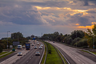 High angle view of road against sky during sunset