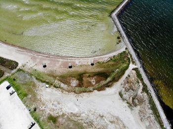 High angle view of dam against sea