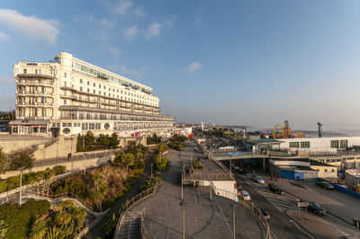 High angle view of buildings in city