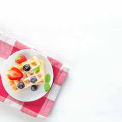 High angle view of breakfast served on table