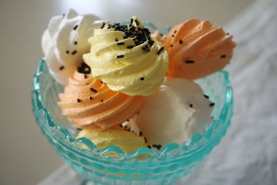 Close-up of whipped cream in bowl