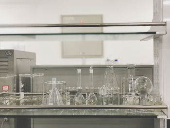 Scientific glassware on table