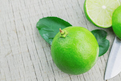 Close-up of lime on table