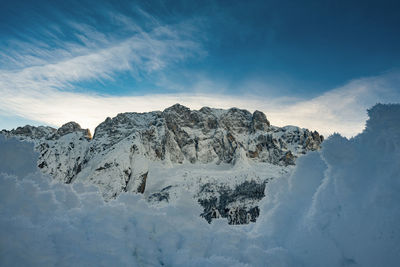 Scenic view of snow covered mountain against sky