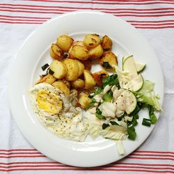 High angle view of breakfast served in plate