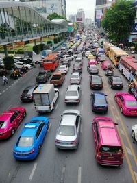 High angle view of traffic on city street