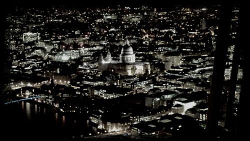 High angle view of city at night