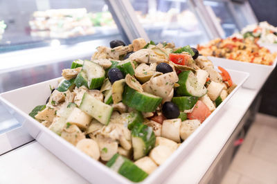 High angle view of food in plate on table