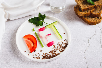 High angle view of food on table