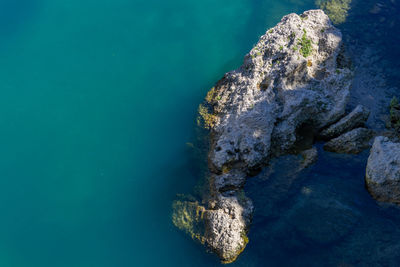 High angle view of rocks in the river