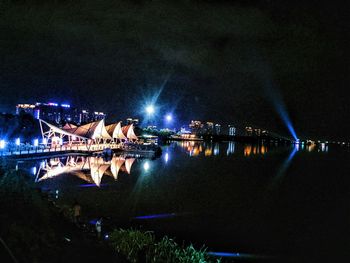 View of calm lake at night