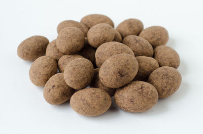 Close-up of cookies against white background