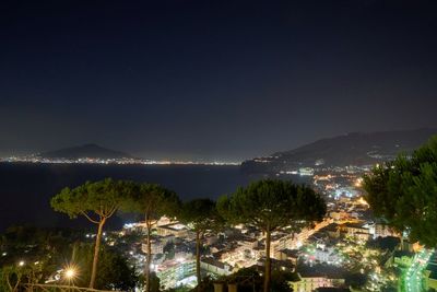 High angle view of illuminated city at night