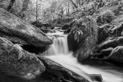 Long exposure of a waterfall on the hoar oak water river at watersmeet in exmoor national park