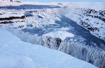 Scenic view of snowcapped mountains during winter