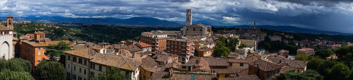Aerial view of townscape against sky