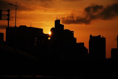 Silhouette of buildings at sunset