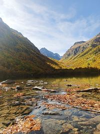 Scenic view of lake against sky during autumn