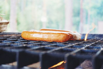 Close-up of meat on barbecue grill