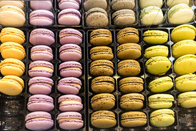 Full frame of multi colored macaroons