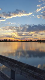 Scenic view of lake against sky at sunset
