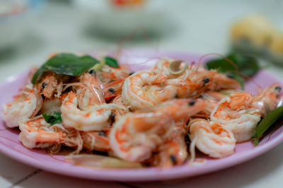 Close-up of seafood in plate on table