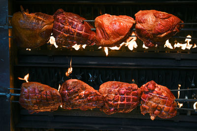 Close-up of meat on barbecue grill