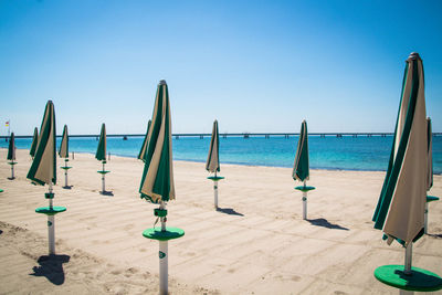 Panoramic view of beach against clear blue sky