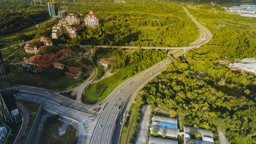 High angle view of cars on street in city