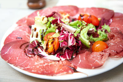 High angle view of salad served in plate