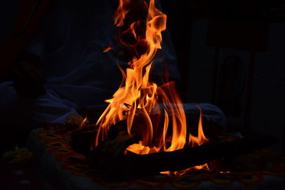 Close-up of bonfire at night