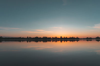 Scenic view of lake against sky during sunset