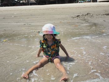 High angle view of girl enjoying in water