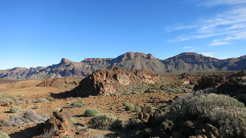 Scenic view of rocky mountains against sky