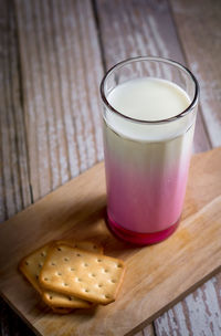 High angle view of drink on table