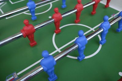 High angle view of foosball table