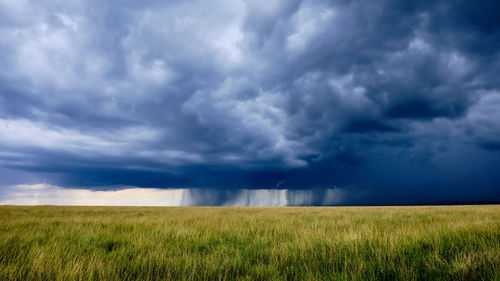 Scenic view of field against cloudy sky