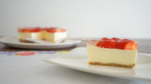 Close-up of cake in plate on table