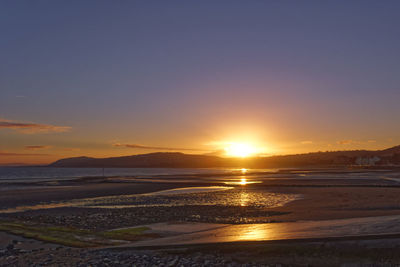 Scenic view of beach against sky during sunset