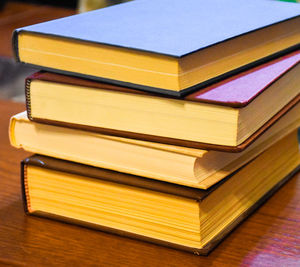 Stack of books on table