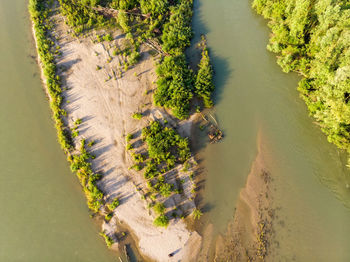 Aerial photo of gravel bars on the drava river