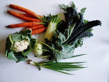 High angle view of vegetables on table