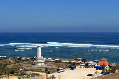 High angle view of beach against clear sky