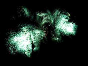 Illuminated firework display over black background