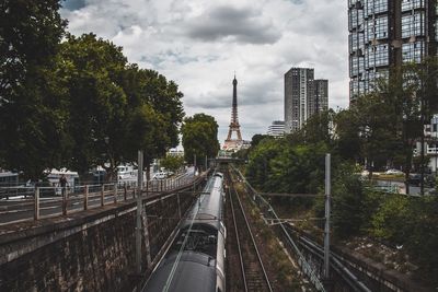 Railroad track passing through city