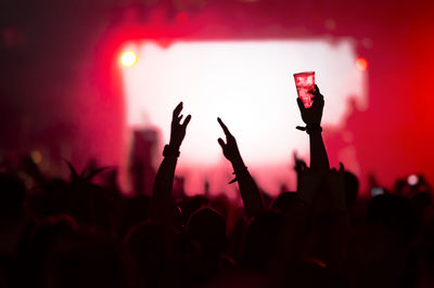 Close-up of hand holding hands at music concert