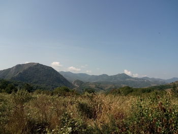 Scenic view of mountains against clear sky