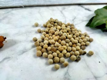 High angle view of eggs on table